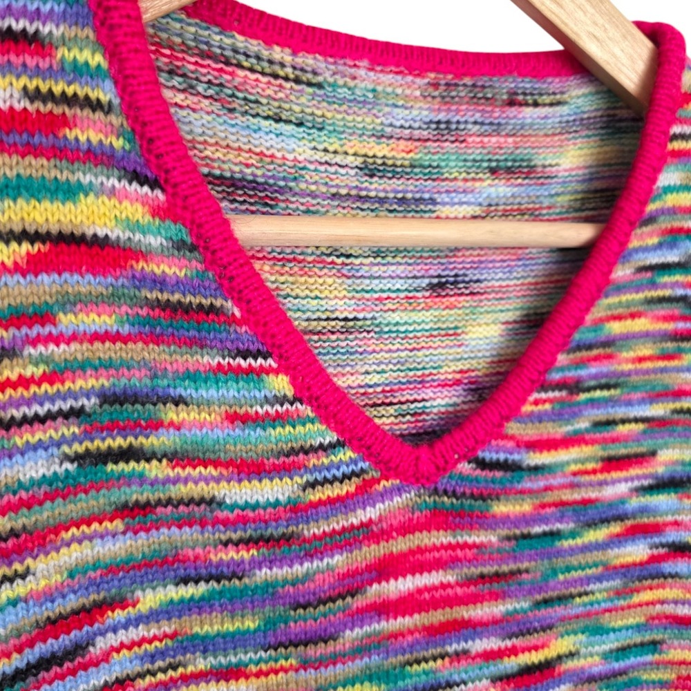 Multicolour Knitted V-Neck Sweater Lightweight Pullover‎ Large - Picture 3 of 6